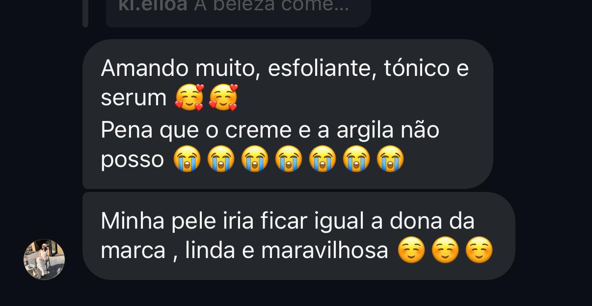 Mensagem de cliente sobre esfoliante, tónico e sérum